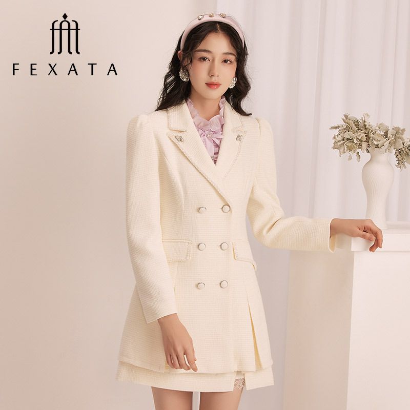 FEXATA斐格思毛呢外套女2024秋干练西装领小香风外套