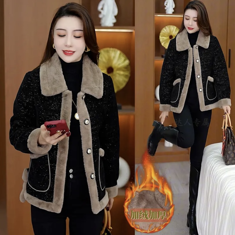 加绒加厚外套女冬季新款时尚洋气百搭气质减龄中老年妈妈装6568