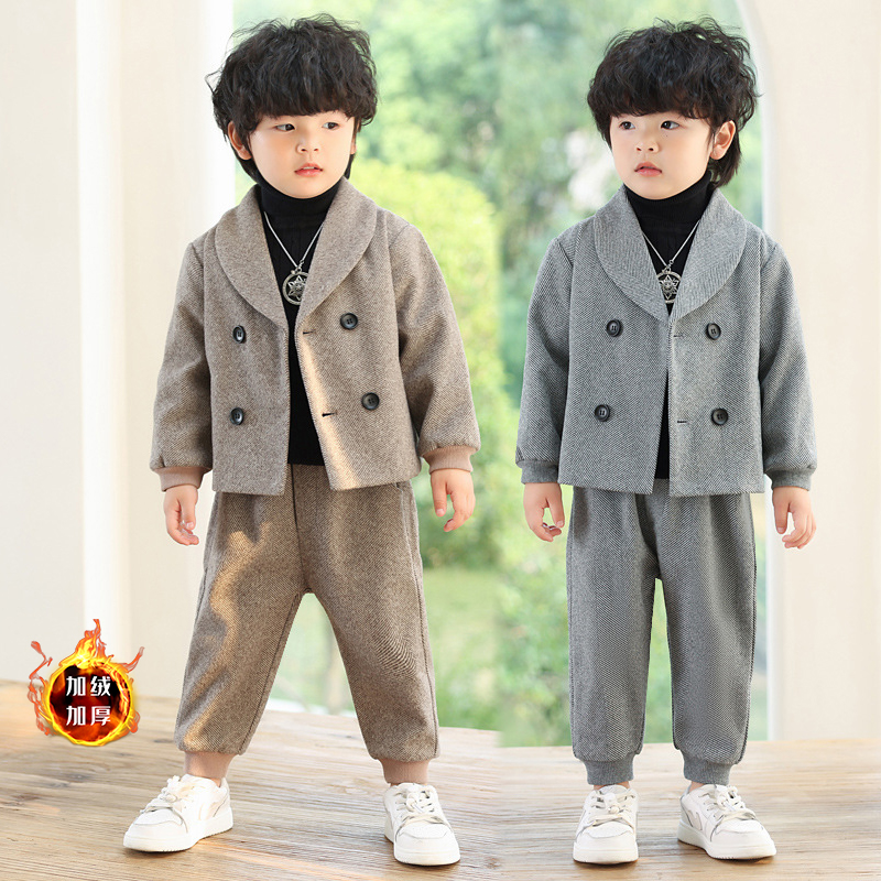 男童西装套装2023秋冬新款儿童洋气西服套装小孩礼服加绒冬款爆款