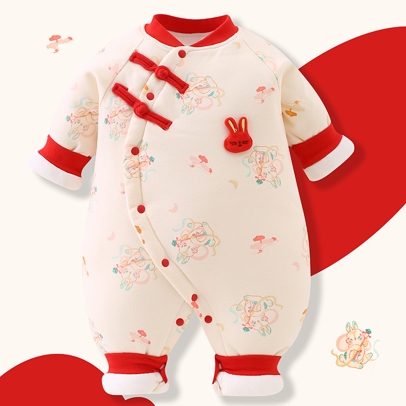 婴儿连体衣秋冬新生儿外出夹棉保暖加厚男女宝宝衣服冬季棉服哈衣