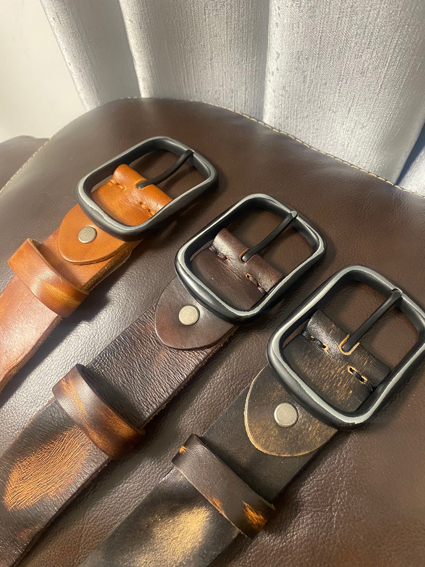 英伦复古 厚实耐穿 做旧工艺皮带 植鞣真皮头层针扣纯牛皮腰带4#