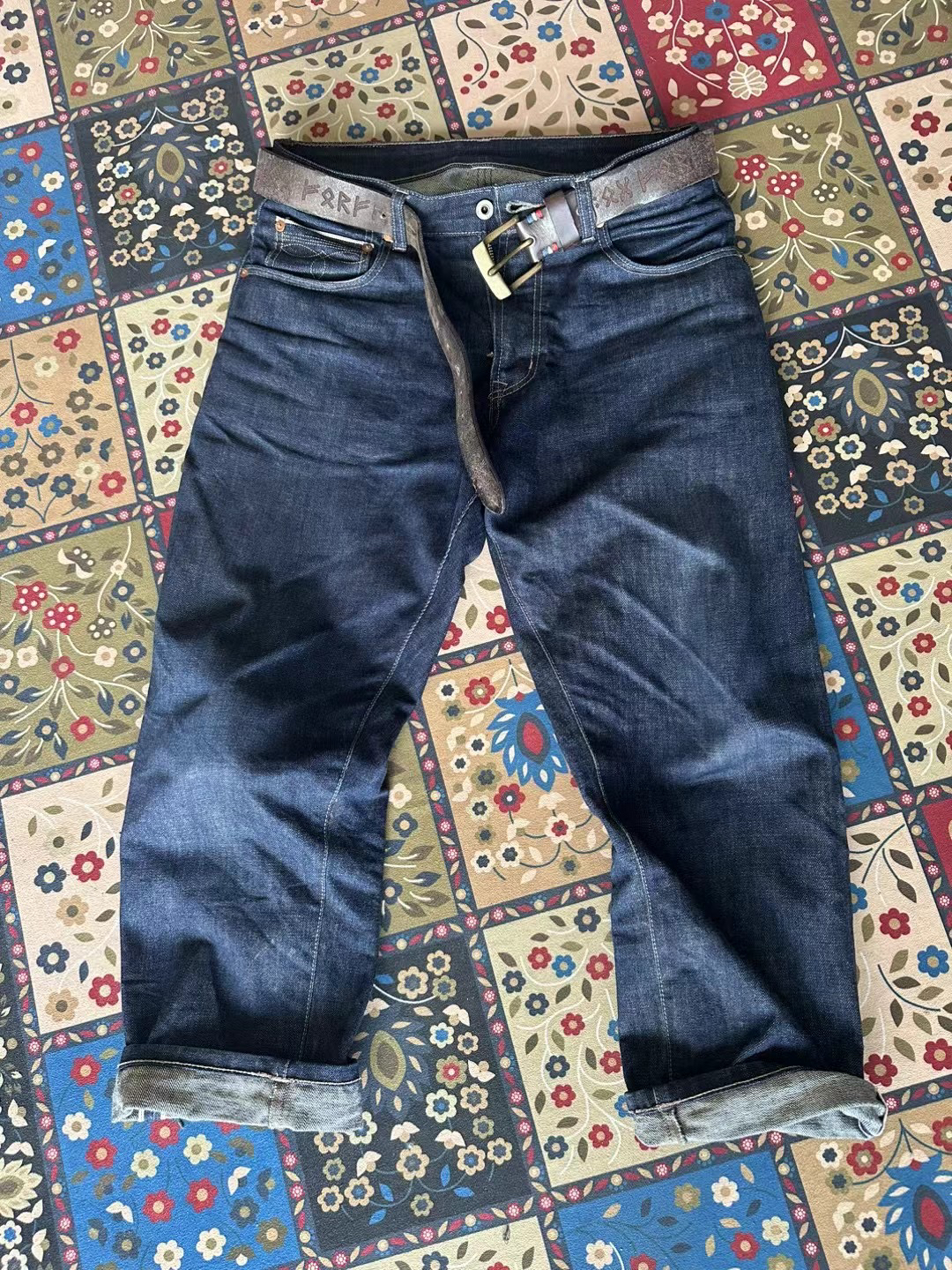 FDMTD复古咔叽高腰阔腿牛仔裤18OZ重磅丹宁赤耳宽松原浆原牛仔裤