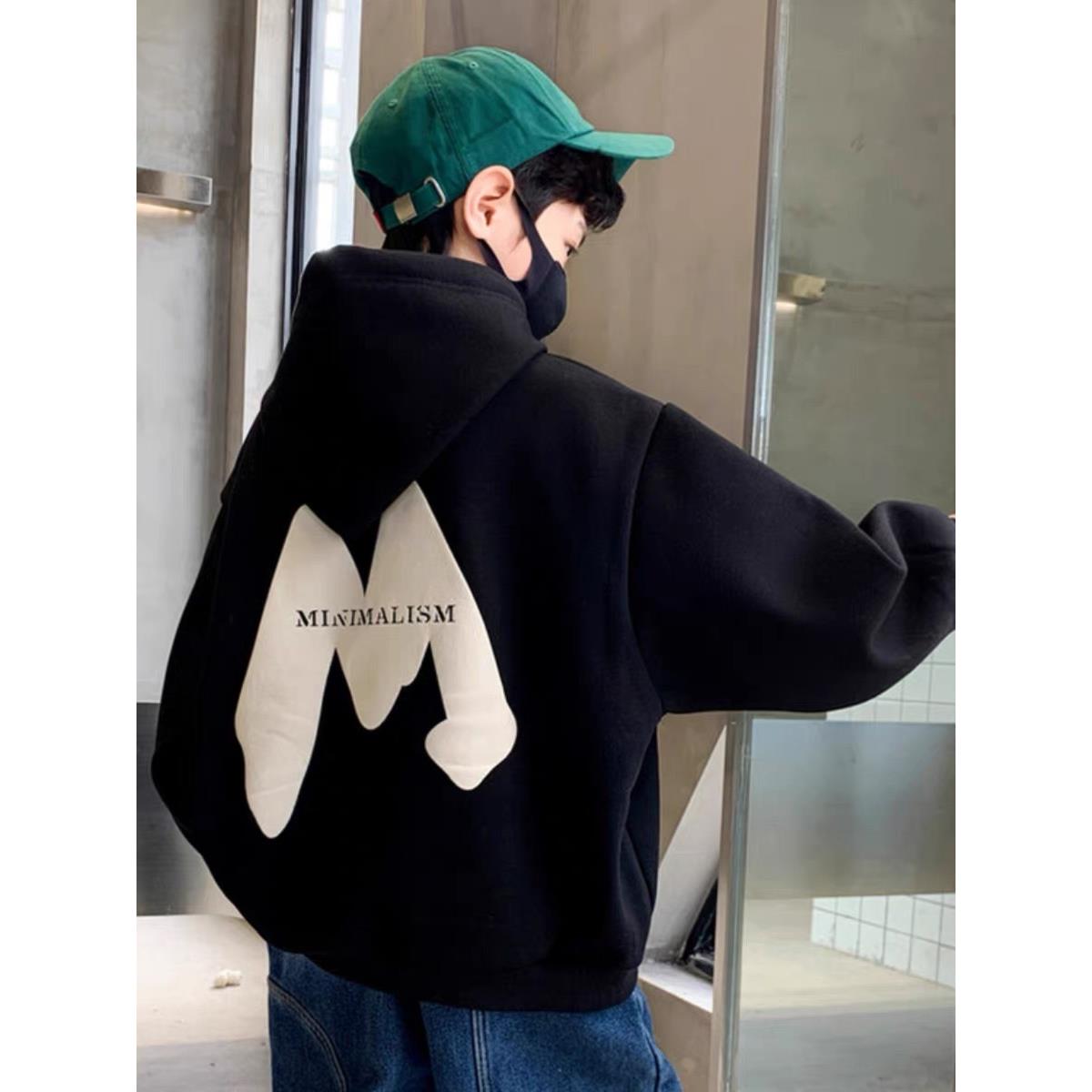 儿童装男童冬装卫衣加绒秋冬款2023新款中大童男孩一体绒加厚上衣