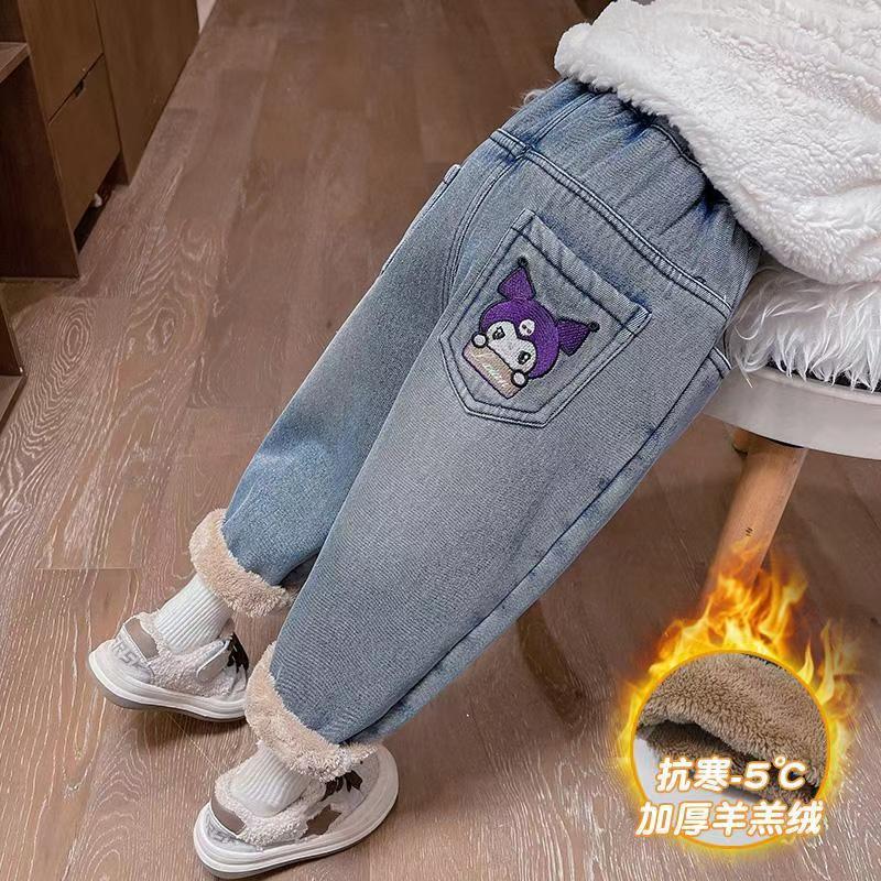 儿童加绒加厚牛仔裤2024冬季新款一体绒保暖裤子中小童休闲百搭裤
