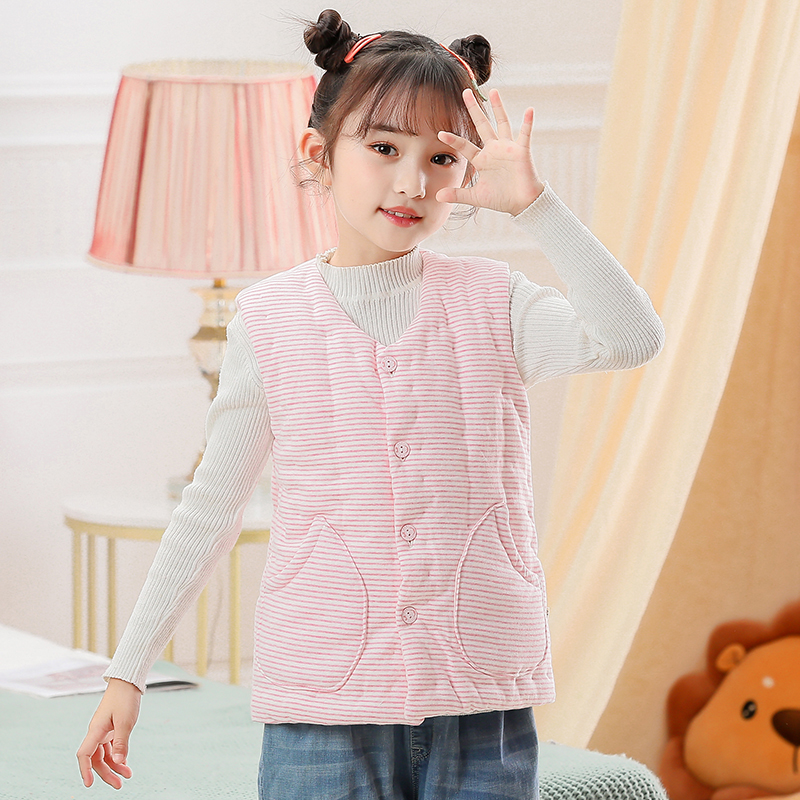 中大童条纹纯棉花马甲手工缝制男女宝宝秋冬季加厚保暖居家棉背心