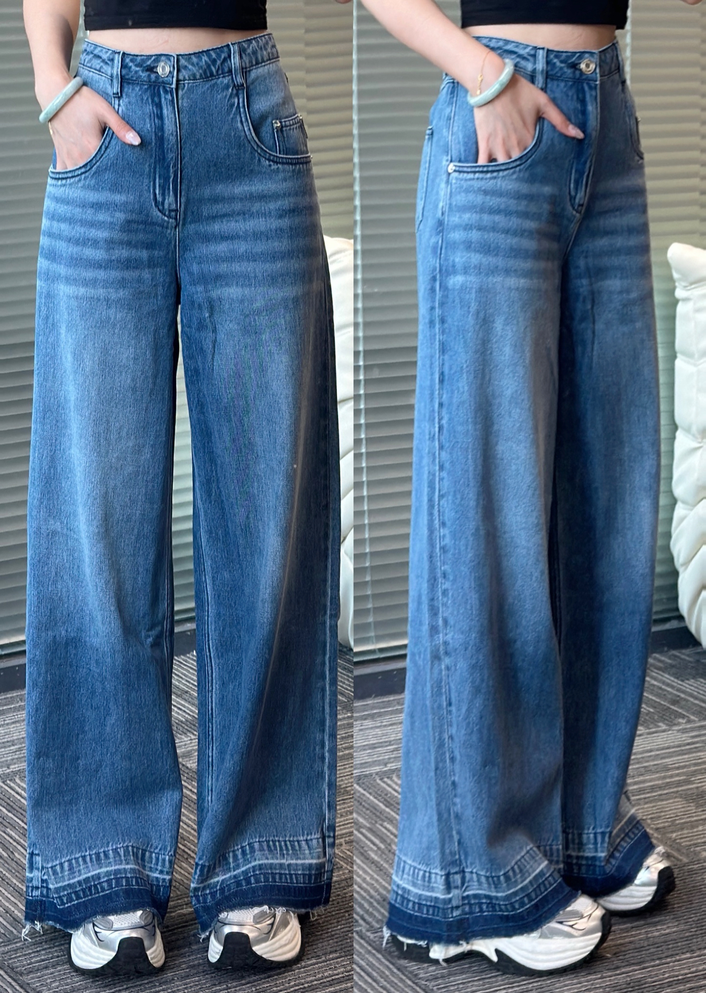 WIWH长裤｜『鑫鑫专属』莱赛尔拼接设计感微喇牛仔裤WHJN3W501