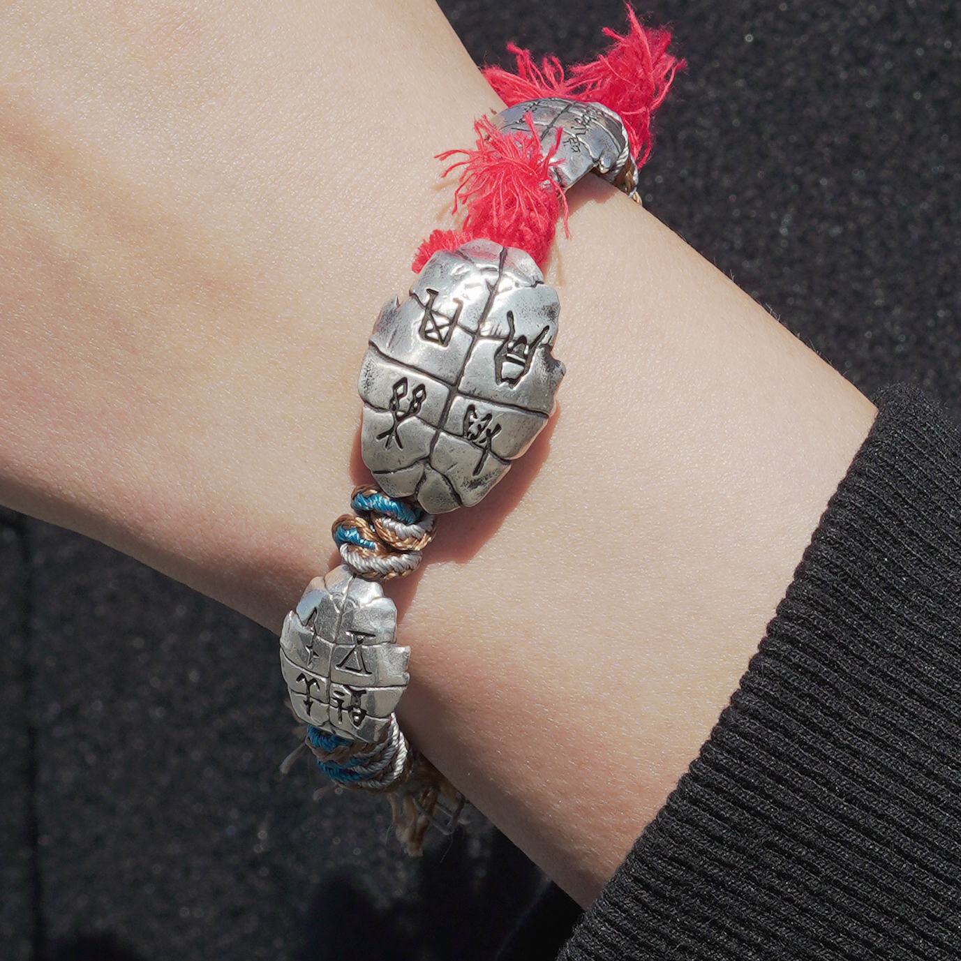 显若 925银布艺手链 富甲手甲骨文 藏式编织手链复古纯手工民族风
