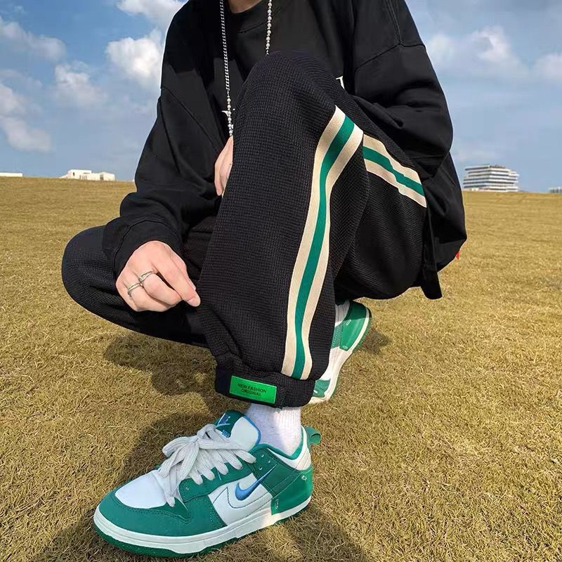 高质量裤子男款秋冬季加绒魔术贴束脚卫裤美式青少年休闲运动长裤