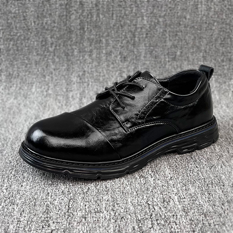 男士系带休闲皮鞋春季新款真皮商务皮鞋黑色正装鞋