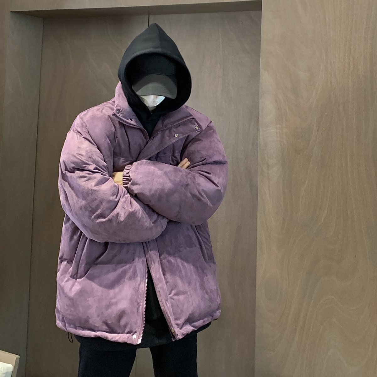 乌梅紫美式麂皮绒潮牌棉服男女冬季新款高级感痞帅小众棉衣厚外套