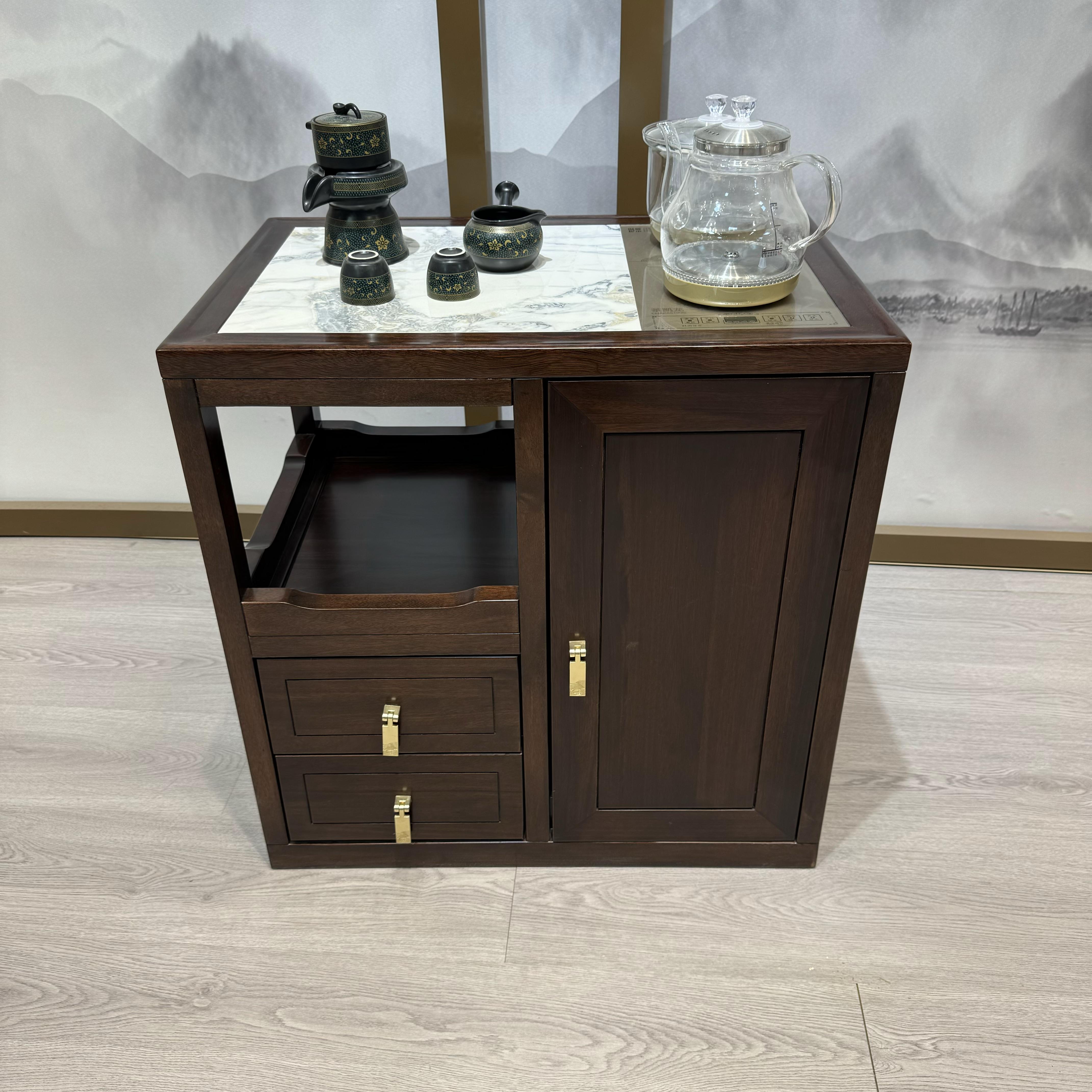茶水柜新中式实木茶吧机家用客厅烧水壶一体岩板茶边柜禅矮柜置物