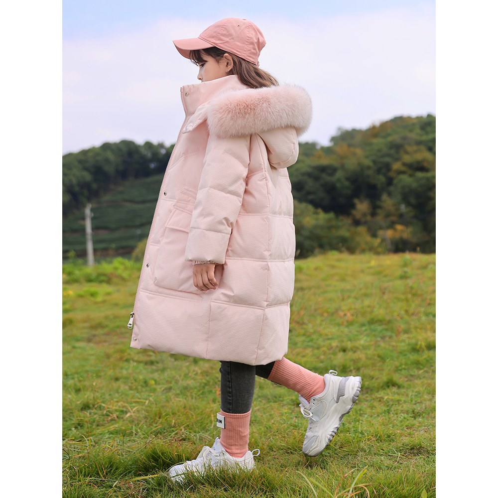 巴拉巴拉童年中大童羽绒服女童2023新款儿童中长款洋气加厚白