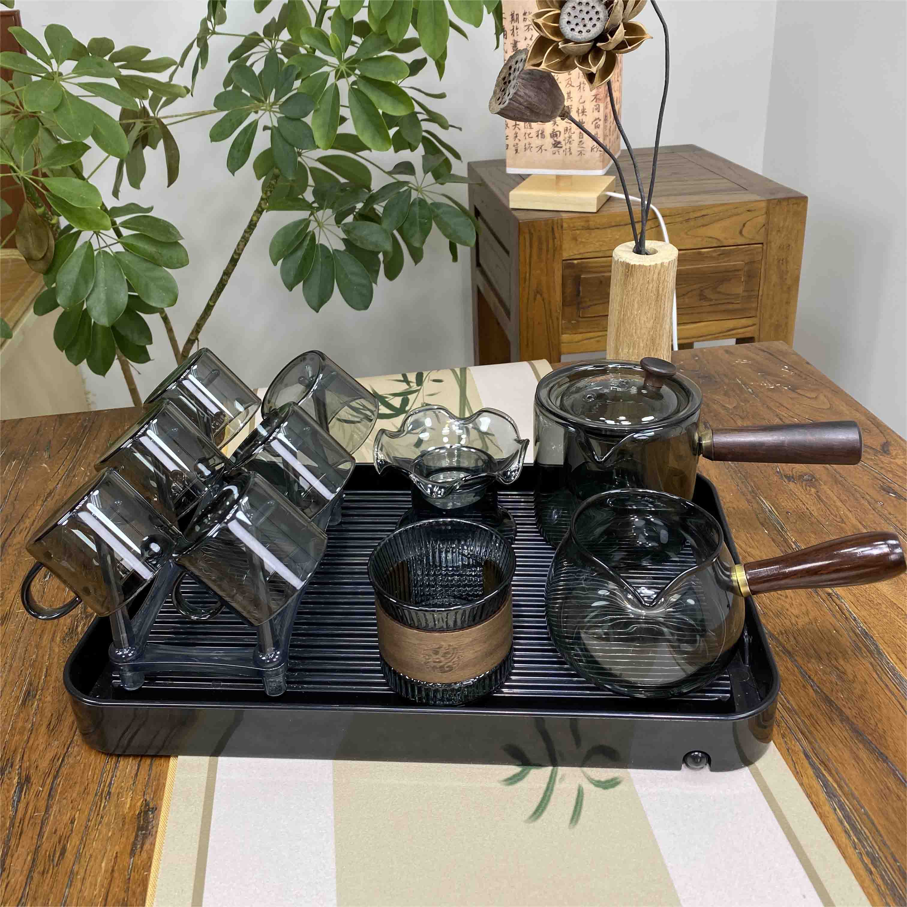 【小扬哥】透黑直觉壶黑檀公道杯茶漏主人杯小杯子木架玻璃茶具套