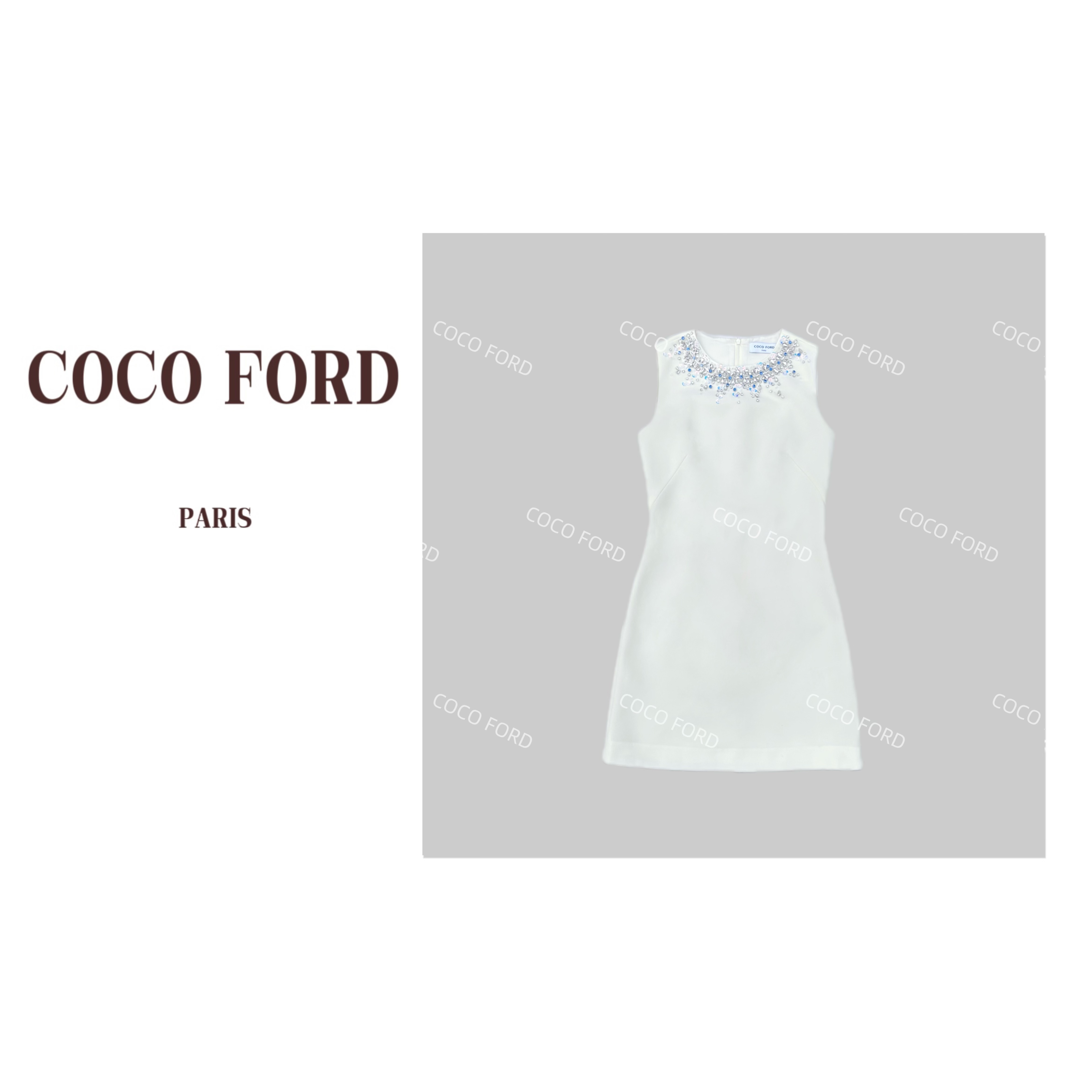 【COCO FORD】高端手工钉钻定制款收腰A版名媛千金连衣裙G24002-2