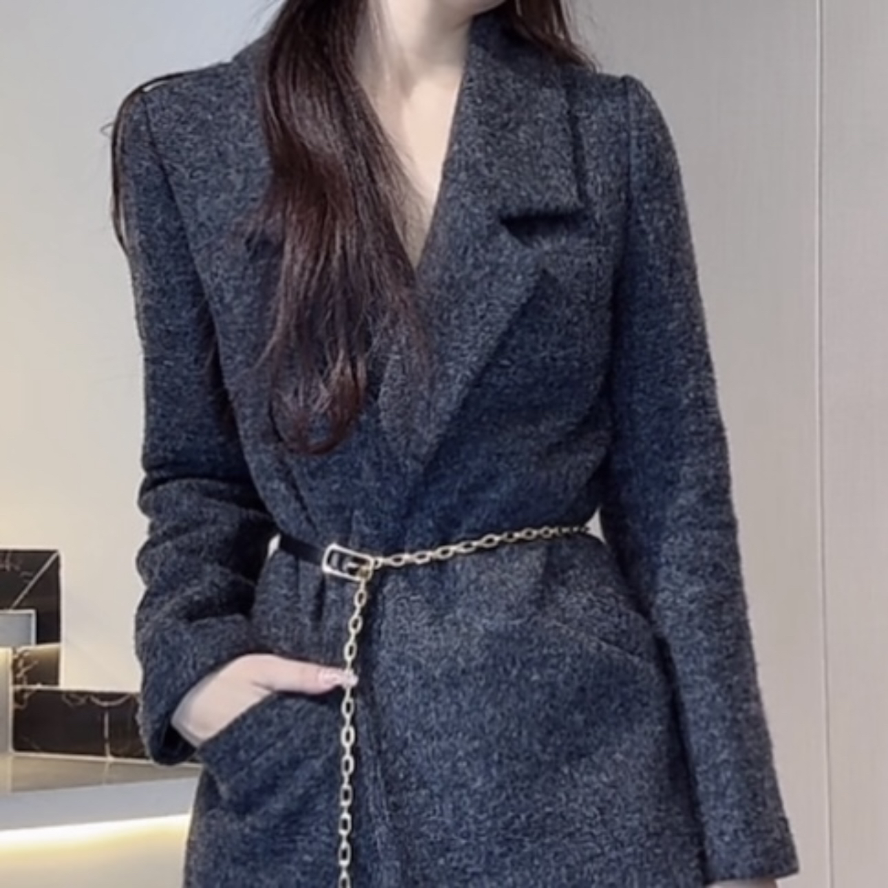 【COCO FORO】 高级灰色RD家秋冬新款高奢显瘦羊毛大衣高级G24021