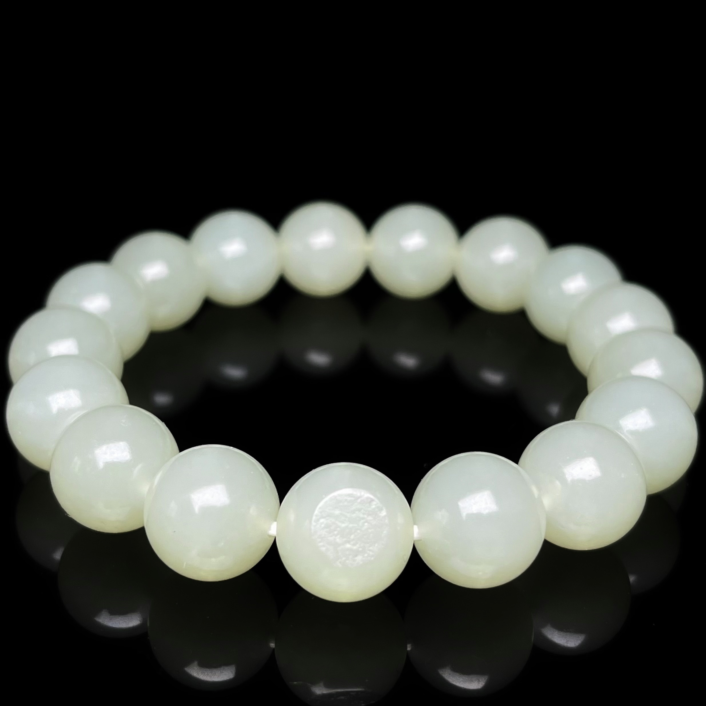 【卡12mm圆珠手串】新疆和田玉 同料17颗 部分带皮 青白油细 