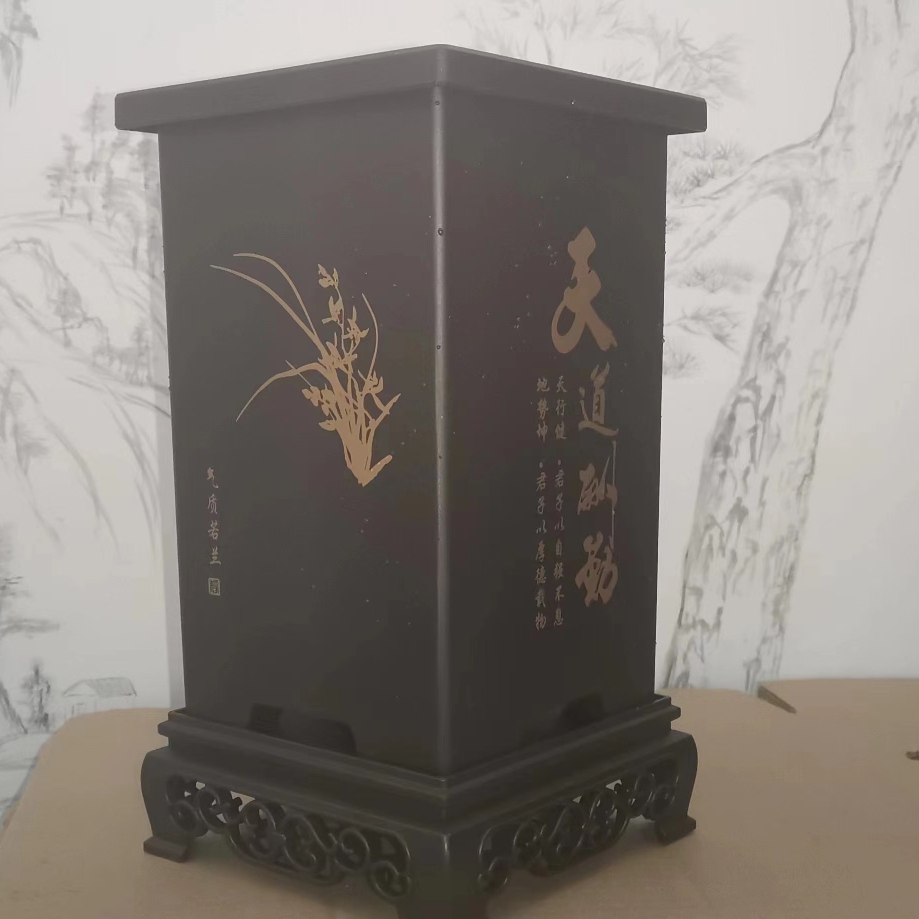 中国风树脂盆带底托