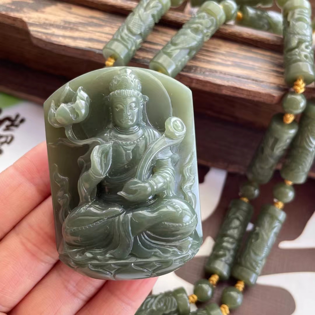 和田玉观音挂件吊坠项链天然玉石手工雕刻大势至菩萨