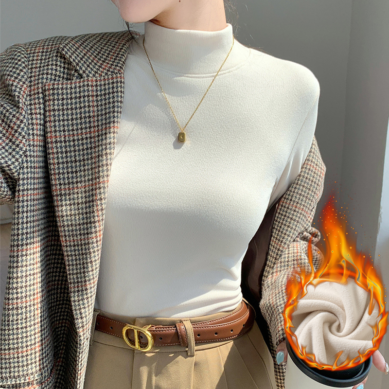 醉梓菡加绒加厚打底衫女秋冬2025新款长袖T恤修身百搭保暖上衣