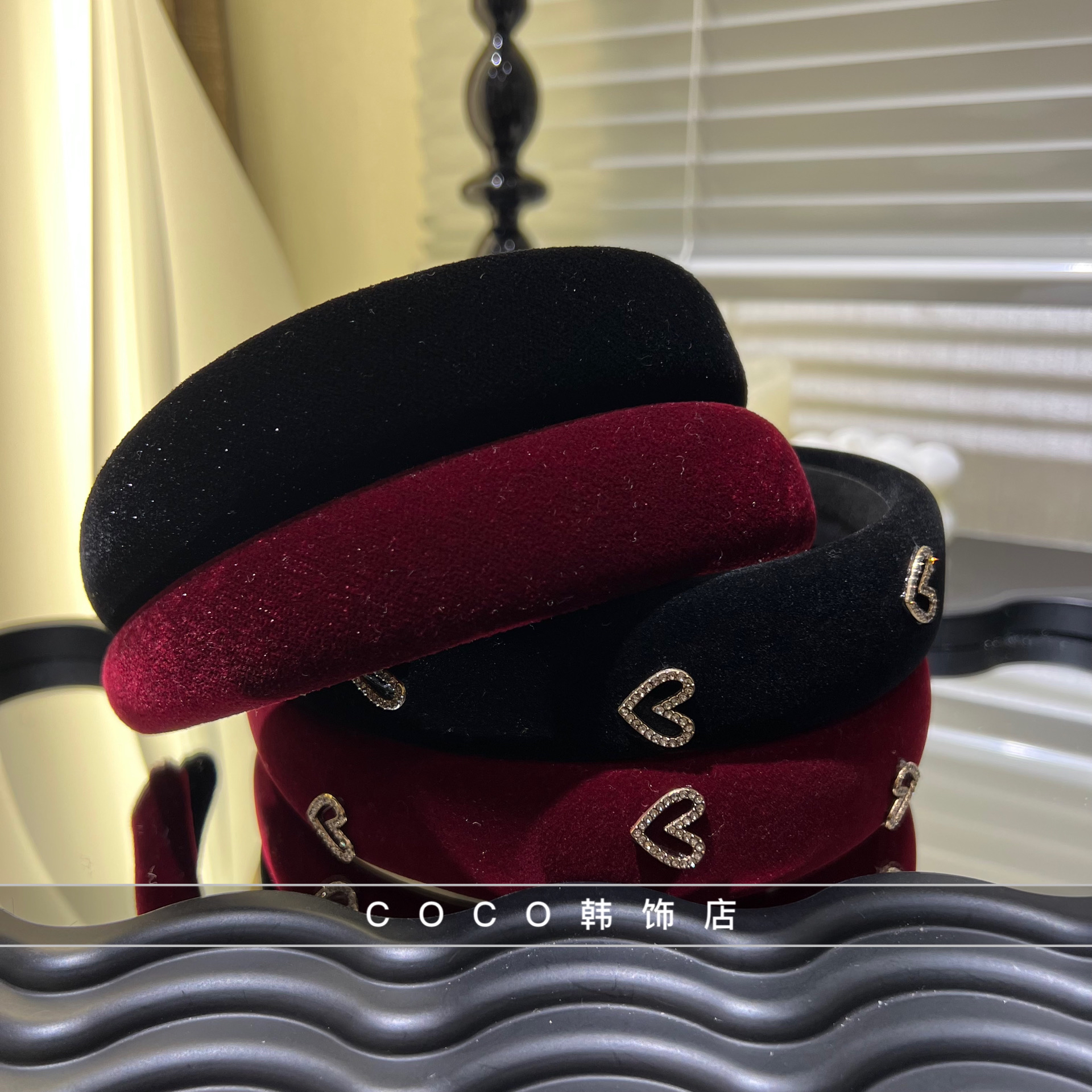 法式复古丝绒宽边百搭高颅顶发箍轻奢网红小众红色时尚秋冬头箍