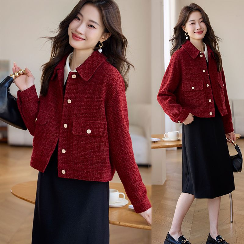 小香风女士短外套2023秋冬新款高级感复古小个子休闲夹克毛呢外套