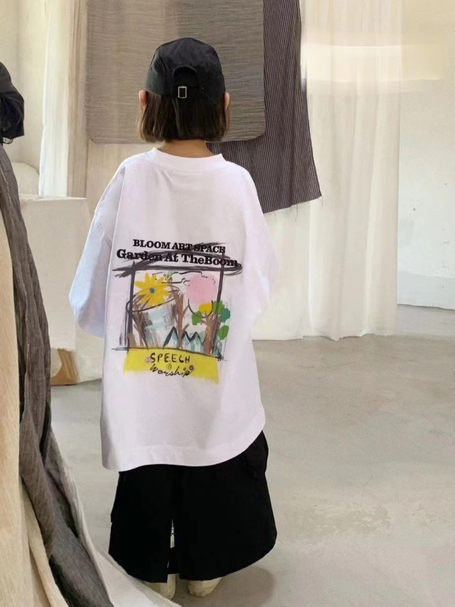 7050韩版2024夏季儿童时尚百搭白色短袖+粉色中裤+黑色中裤套装