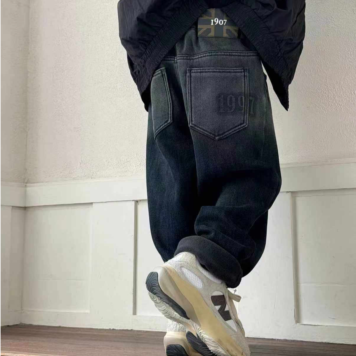 8091韩版2024冬季儿童时尚潮流百搭休闲个性一体绒渐变色牛仔裤