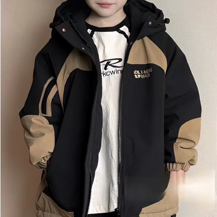 8271韩版2024冬季儿童时尚潮流百搭休闲黑色/粉色加棉冲锋衣外套