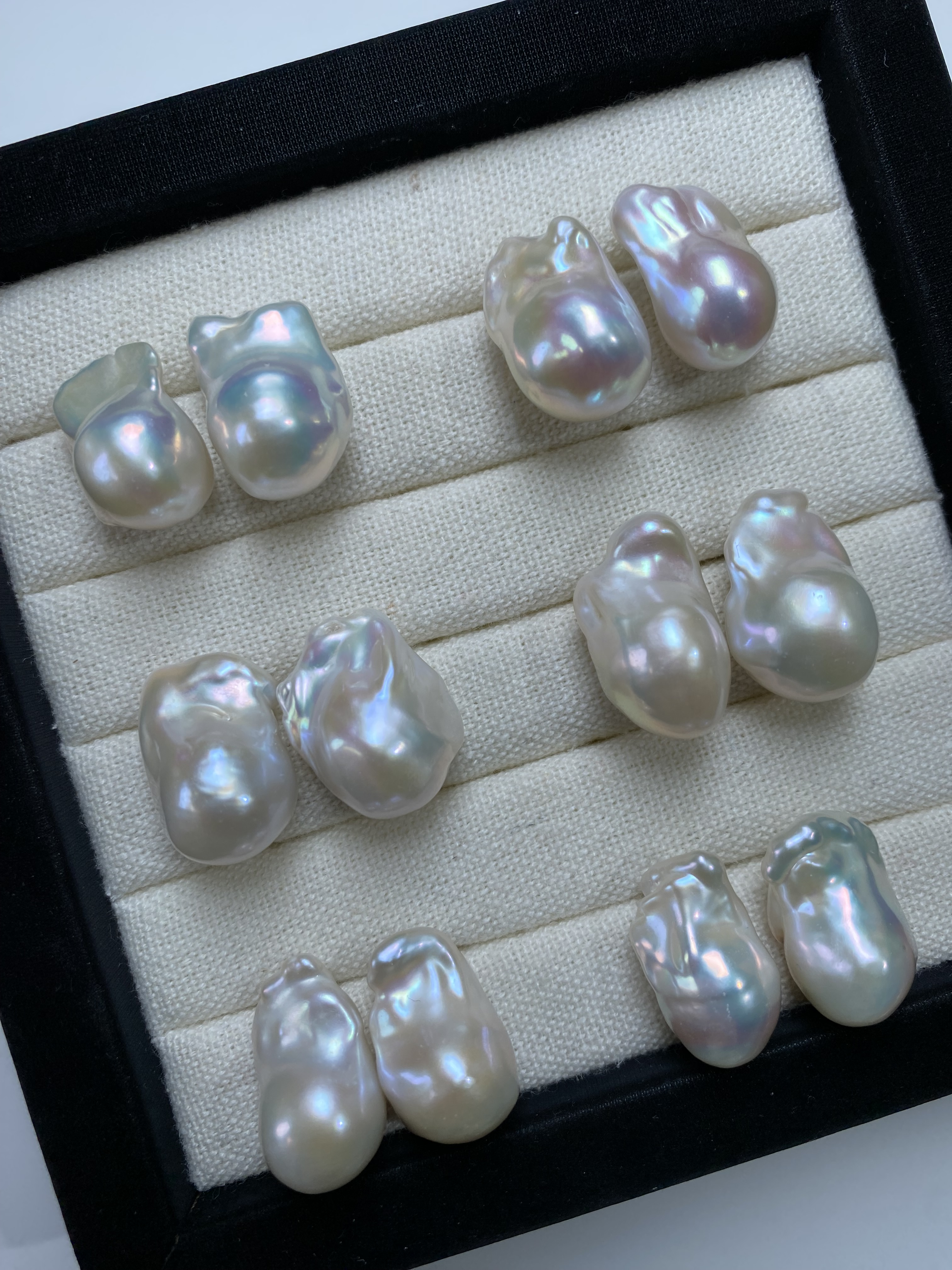 S925银针天然淡水巴洛克珍珠素钉中巴18MM-21MM长多样性发货1对