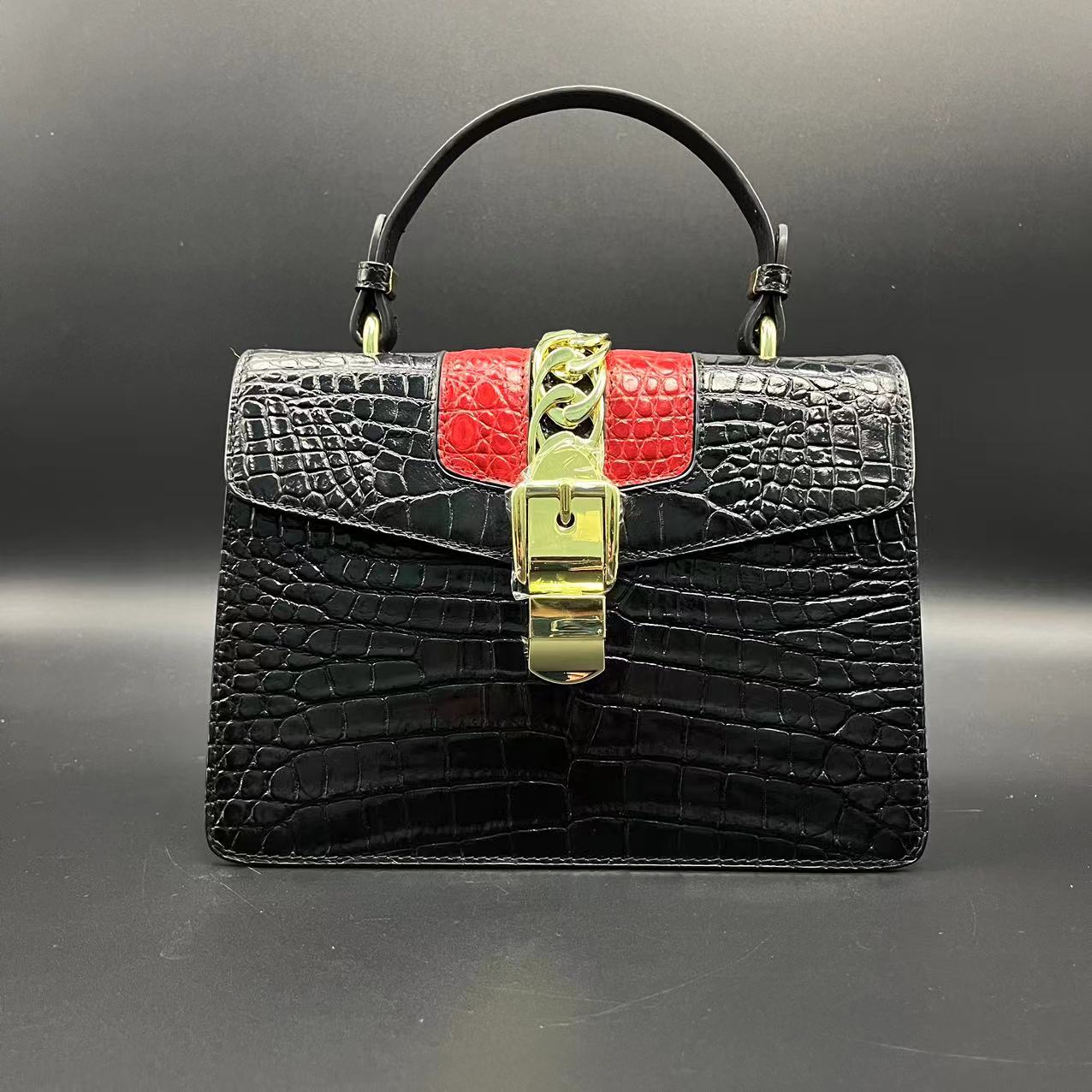 E肚黑白红三色大气经典手提单肩斜挎包