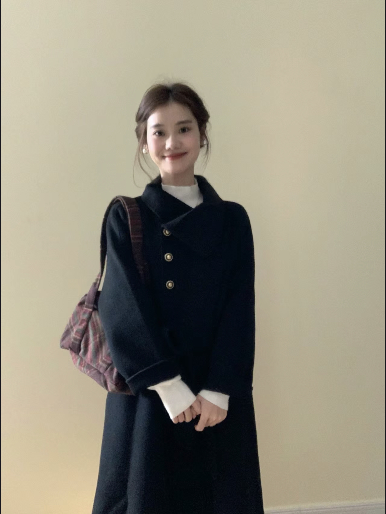 黑色双面羊毛大衣女2025年冬季新款小个子韩版宽松收腰毛呢子外套