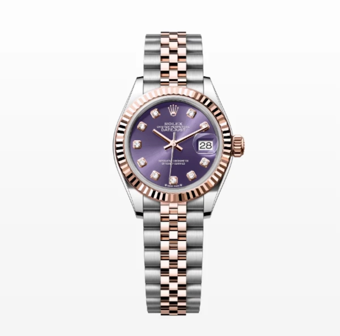 99新 Rolex/劳力士 日志型系列/劳力士紫盘女表/表径28/钻刻全套