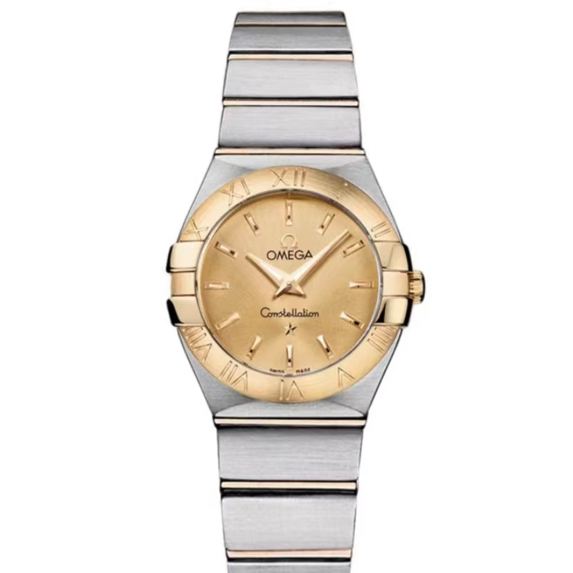 99新 Omega/欧米茄 27表径/星座/黄金/条刻/金盘/女士腕表名表