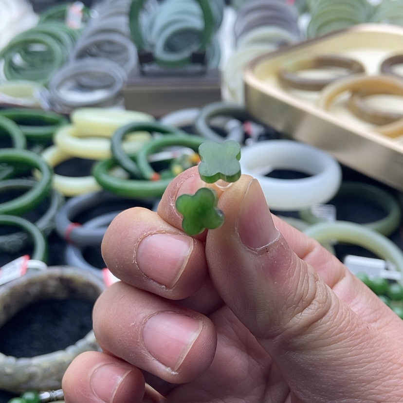 【闪购商品】和田玉（碧玉）福利耳钉10mm银S925镶嵌