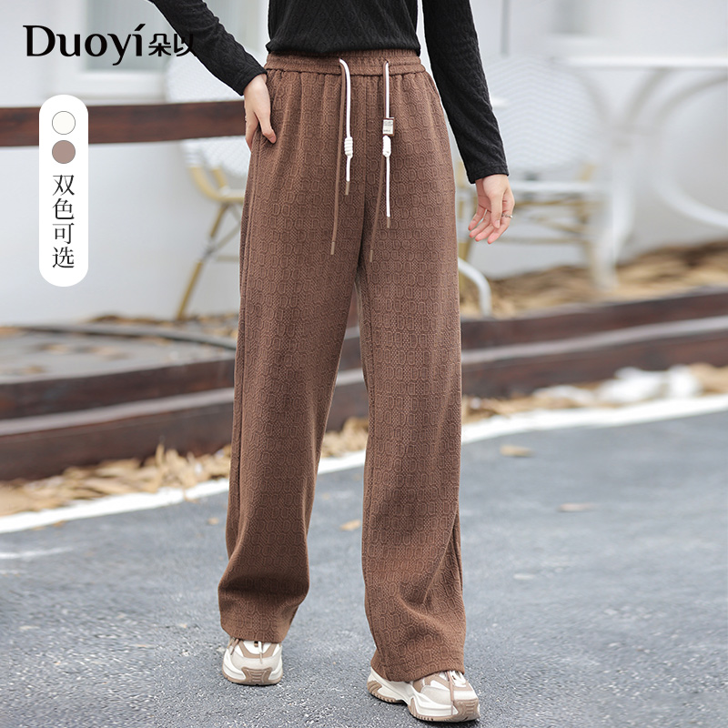 朵以2024冬季新款潮流老花休闲裤运动风抽绳阔腿裤长裤38DD230061