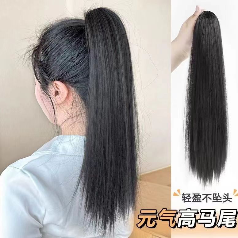 长直发自然温柔女生中年假发高马尾假发蝴蝶结蓬松减龄女士透气