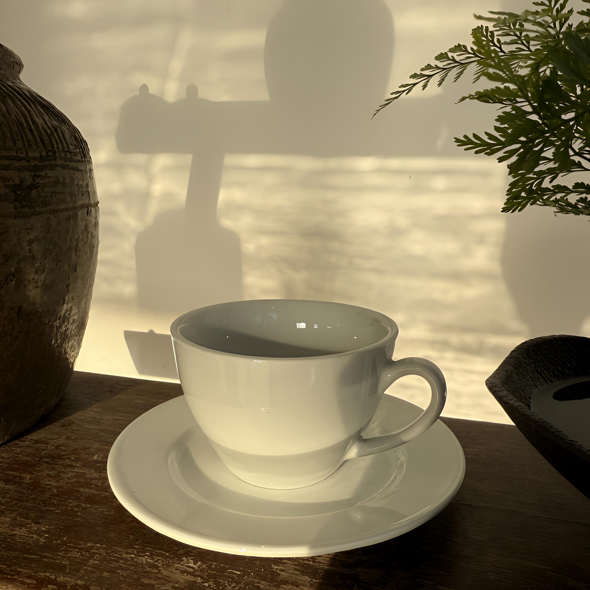 老库存群力八十年代纯白一杯一碟茶杯耳杯咖啡杯微瑕陶瓷茶杯