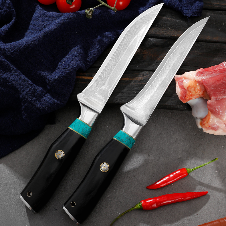 新疆包邮大马士革钢屠宰剔骨锋利剥皮刀