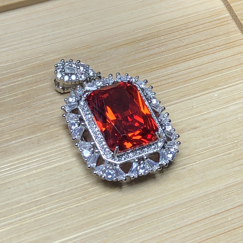 2184芬达红吊坠银色托开口可调节精选