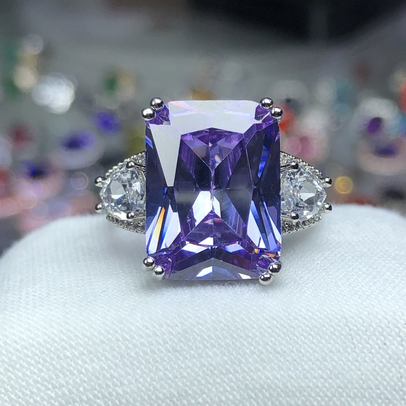 1174薰衣草紫水戒指银托开口可调节精选