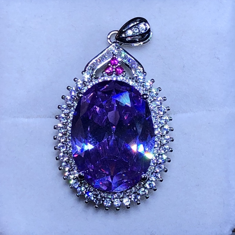 2174薰衣草紫吊坠银色托开口可调节精选