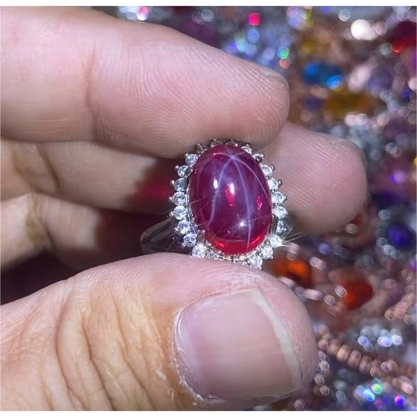 11314时尚星光红戒指银美丽培育精致色托12克拉精选