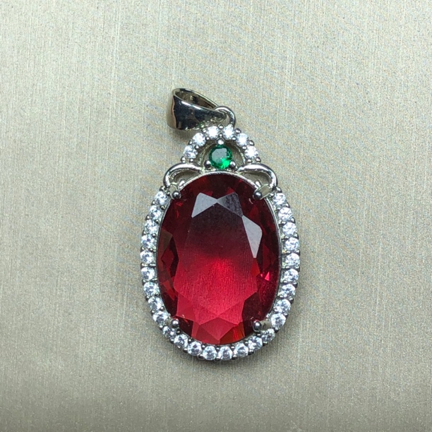 21114玫红碧吊坠银色托16克拉满镶款开口可调节精选（配链子）