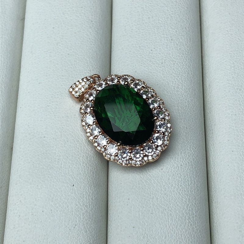 22124深宝绿吊坠玫瑰托培育（送白色链子)开口可调节精选（配链子）