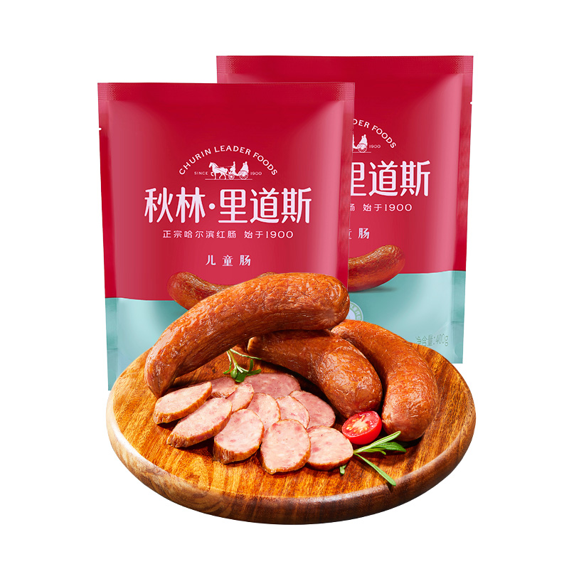 秋林·里道斯厂家发货正宗哈尔滨红肠即食瘦肉型儿童肠每袋400g