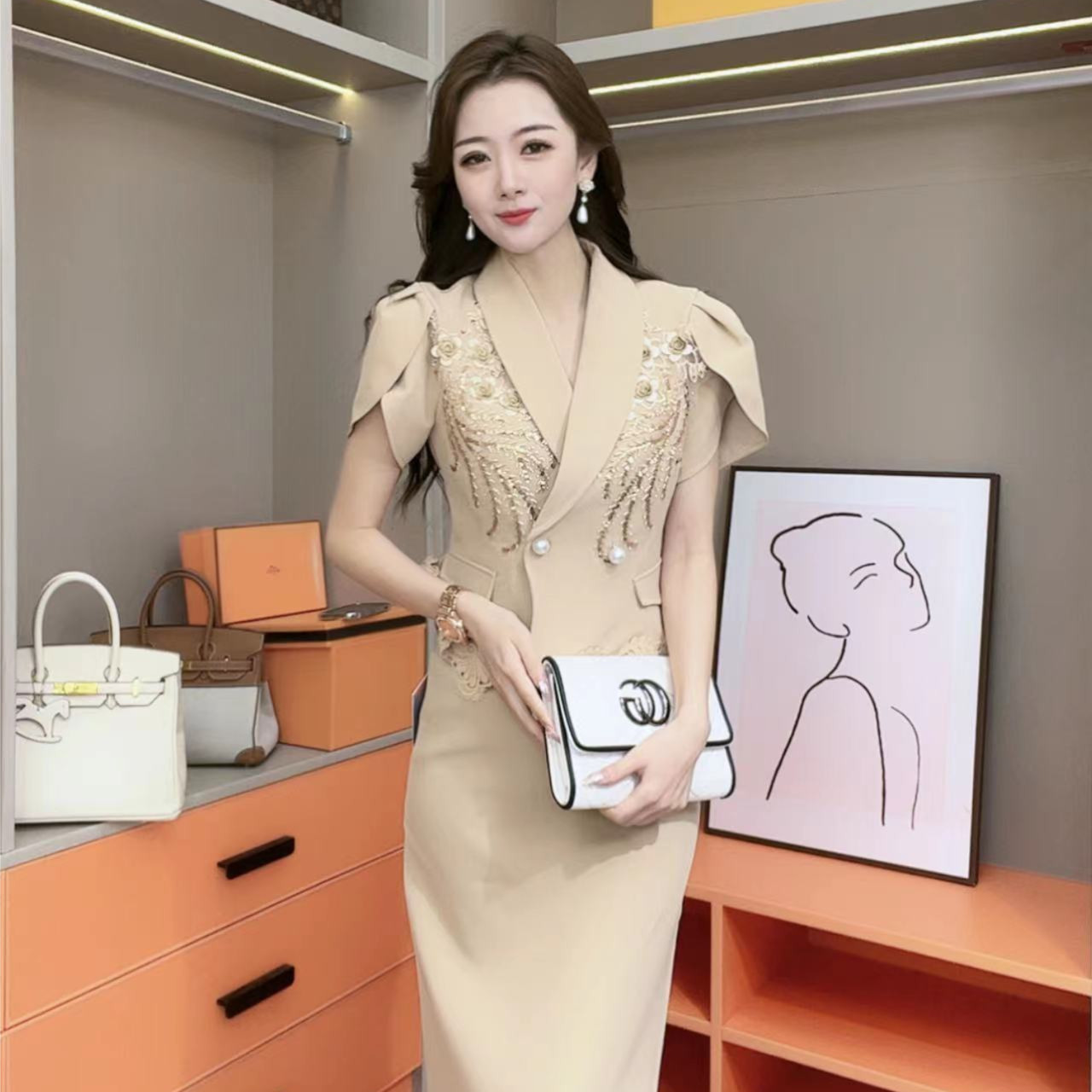 【苏苏定制】国内设计师品牌法式新款时尚名媛轻奢套装N2320054