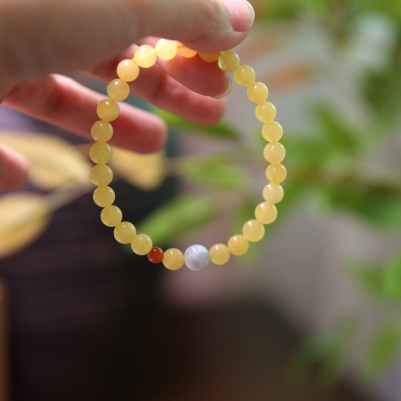 6.5mm天然蜜蜡手串 撞色设计