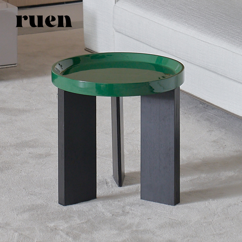 如恩 艺术风格圆形小边几意式极简约绿色亮光烤漆小角几BJ-GC353A