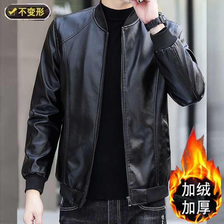 森馬海宁男士皮衣外套柔软薄款皮夹克机车服韩版修身秋冬加