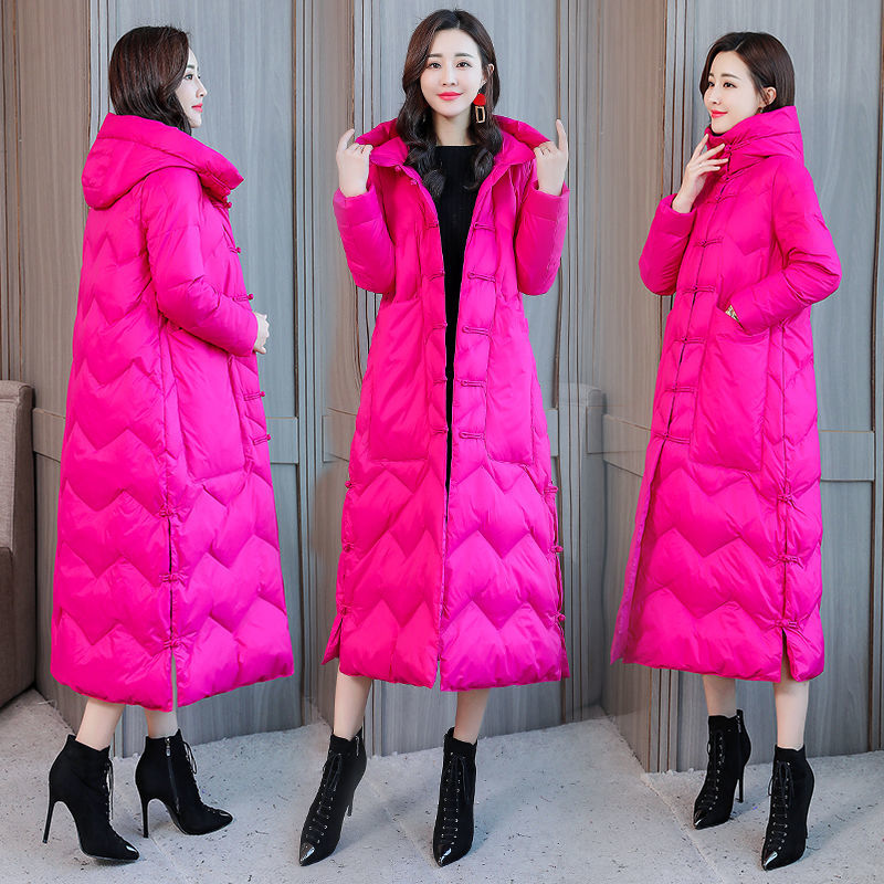 白鸭绒新版中国风民族风羽绒服女中长款加长过膝复古盘扣大码